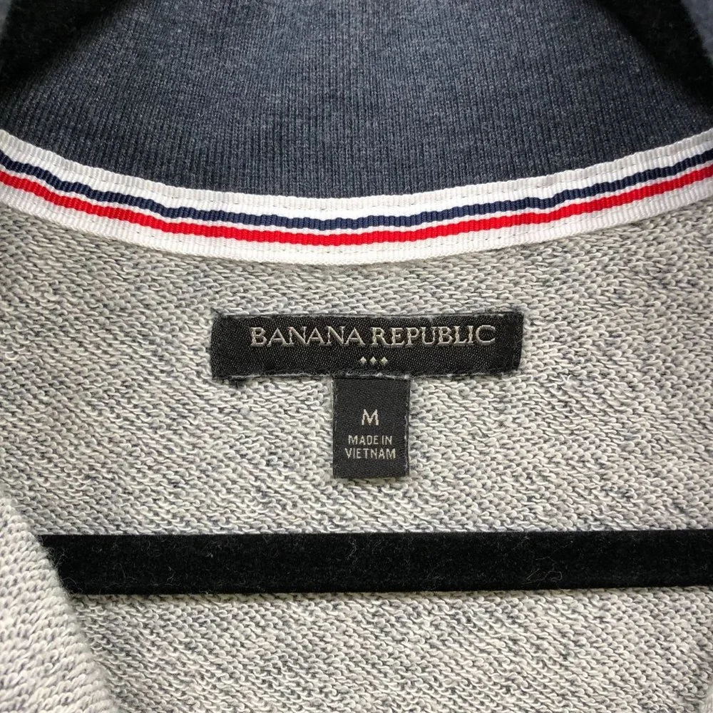 Banana Republic 1/4 Zip Sweatshirt Mens M Navy Blue 100% Cotton Fleece Pullover‎